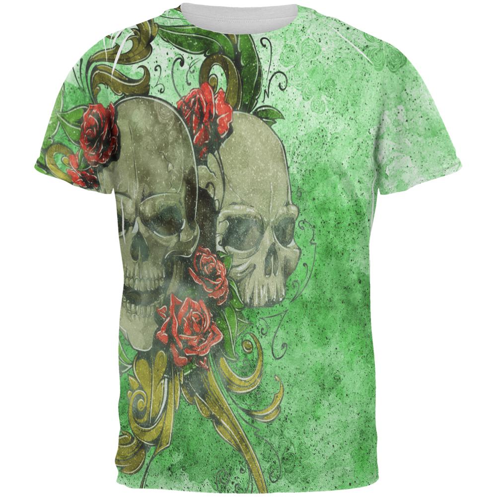 St. Patricks Day Deadly Wild Irish Rose Skull Tattoo All Over Mens T Shirt Men's T-Shirts Old Glory 2XL Multi 