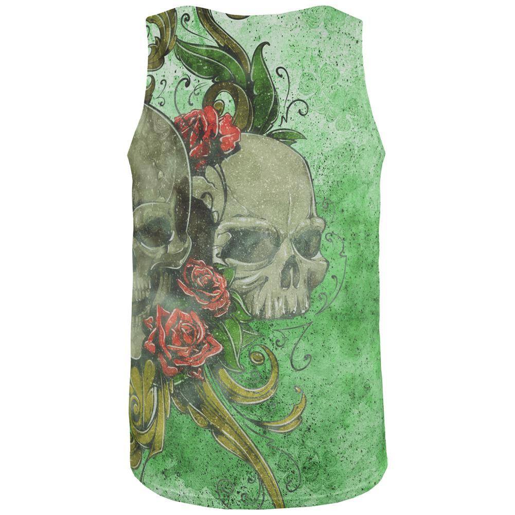 St. Patricks Day Deadly Wild Irish Rose Skull Tattoo All Over Mens Tank Top Men's Tank Tops Old Glory   