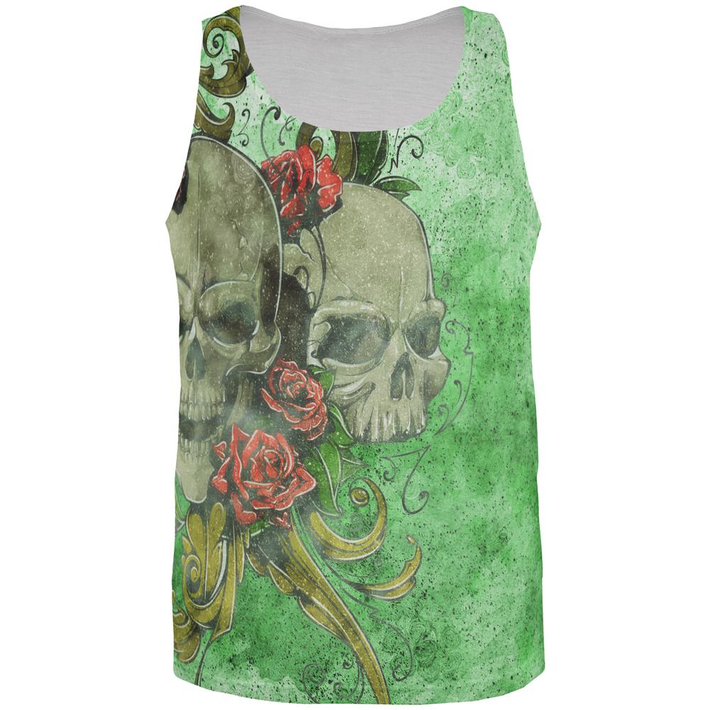 St. Patricks Day Deadly Wild Irish Rose Skull Tattoo All Over Mens Tank Top Men's Tank Tops Old Glory 2XL Multi 