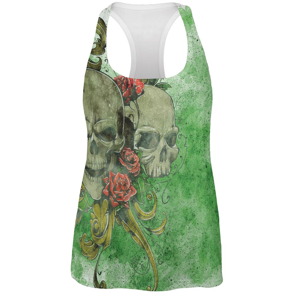 St. Patricks Day Deadly Wild Irish Rose Skull Tattoo All Over Womens Work Out Tank Top Women's Tank Tops Old Glory 2XL Multi 