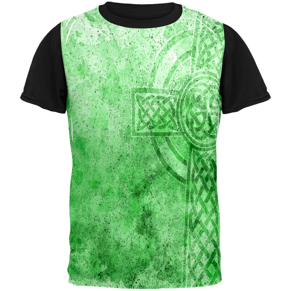 St. Patricks Day Dirty Irish Celtic Cross All Over Mens Black Back T Shirt Men's T-Shirts Old Glory SM Multi 