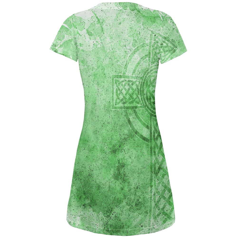 St. Patricks Day Dirty Irish Celtic Cross All Over Juniors Beach Cover-Up Dress Juniors Dresses Old Glory   