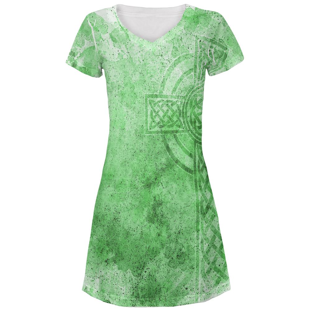 St. Patricks Day Dirty Irish Celtic Cross All Over Juniors Beach Cover-Up Dress Juniors Dresses Old Glory SM Multi 
