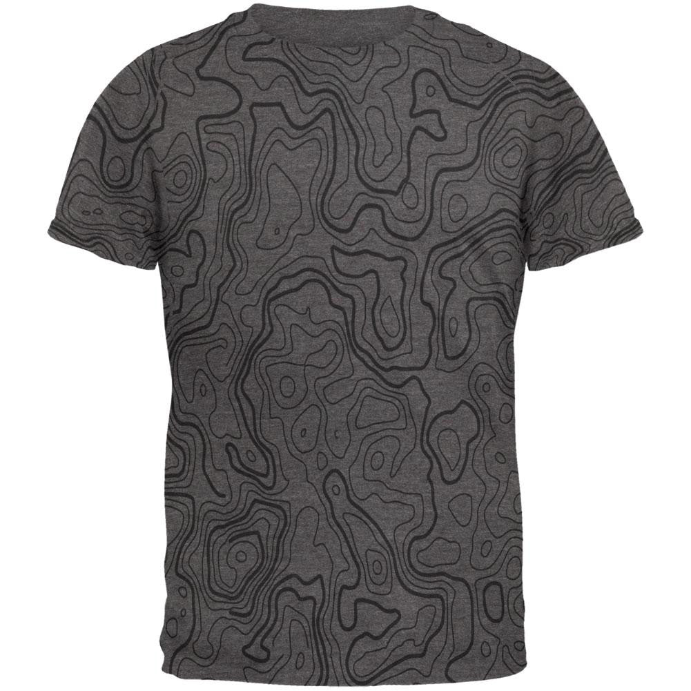 Hiking Fanatic Topographical Map Pattern Mens Soft T Shirt Men's T-Shirts Old Glory 2XL Grey 