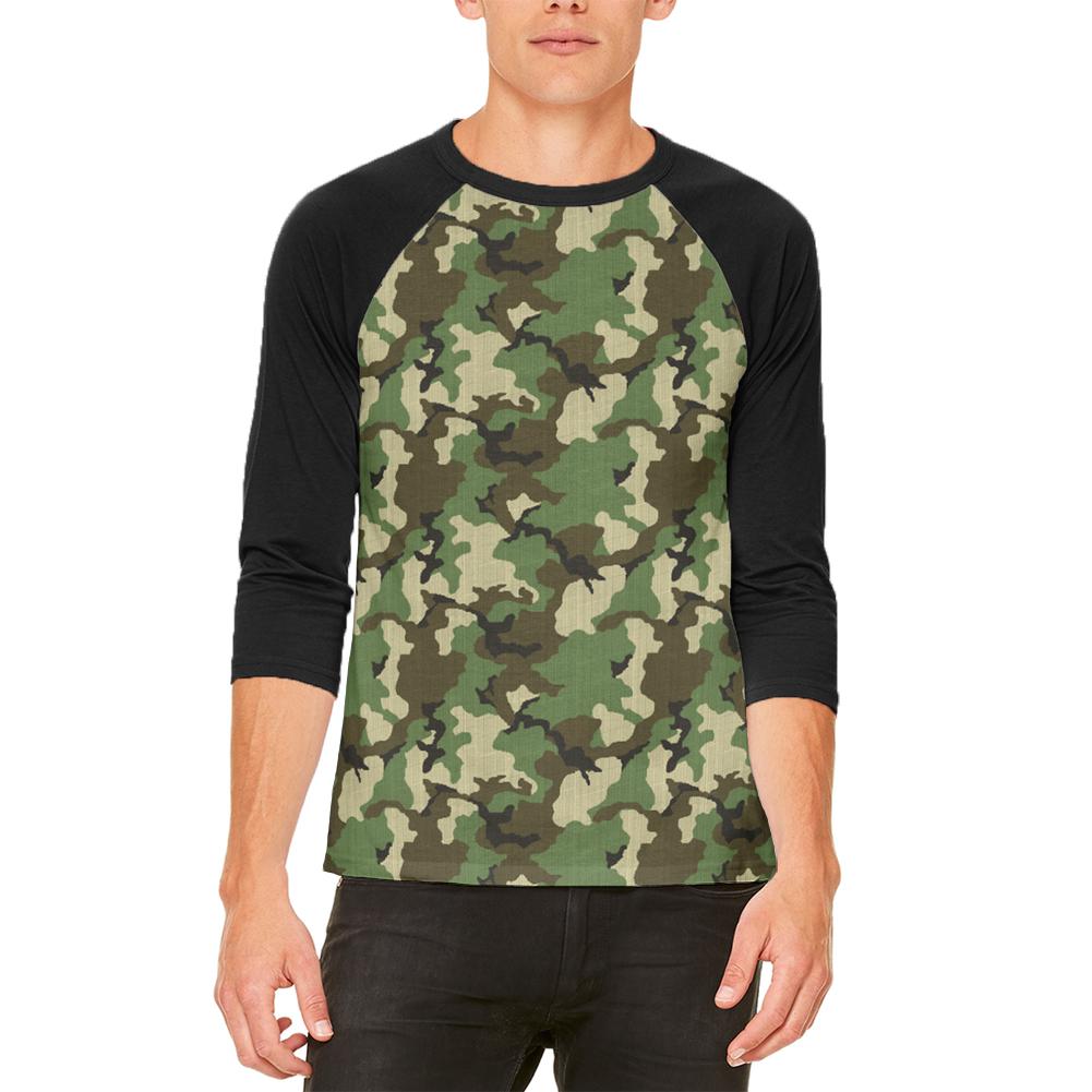 Green Woodland Camo Mens Raglan T Shirt Men's Raglans Old Glory 2XL White-Black 