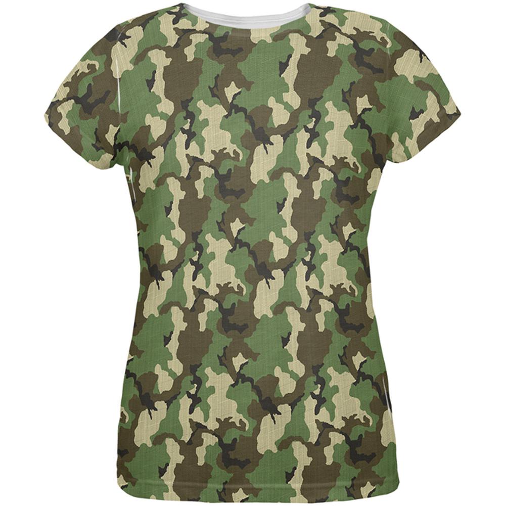 Green Woodland Camo All Over Womens T Shirt Women's T-Shirts Old Glory 2XL Multi 