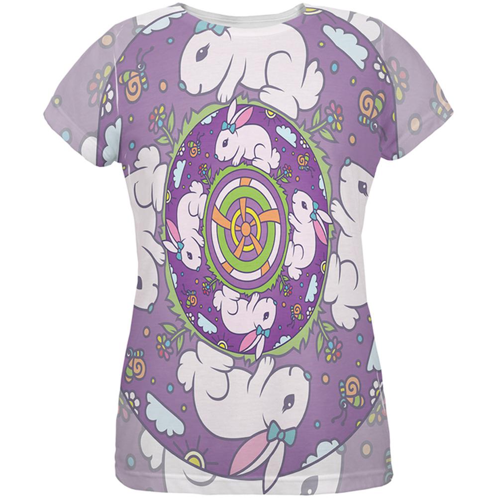 Mandala Trippy Stained Glass Easter Bunny All Over Womens T Shirt Women's T-Shirts Old Glory 2XL Multi 