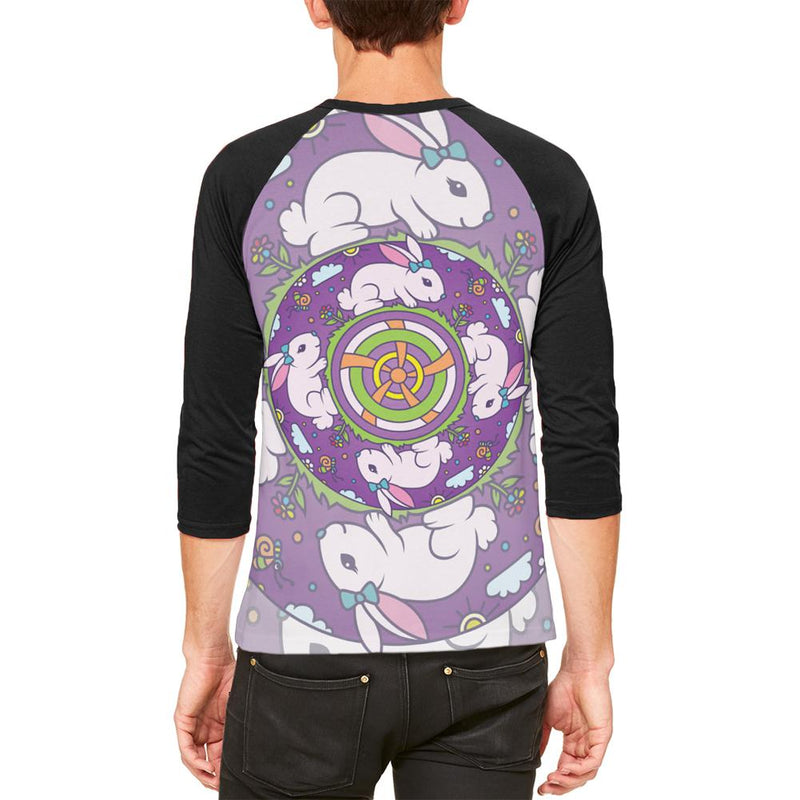 Mandala Trippy Stained Glass Easter Bunny Mens Raglan T Shirt Men's Raglans Old Glory   