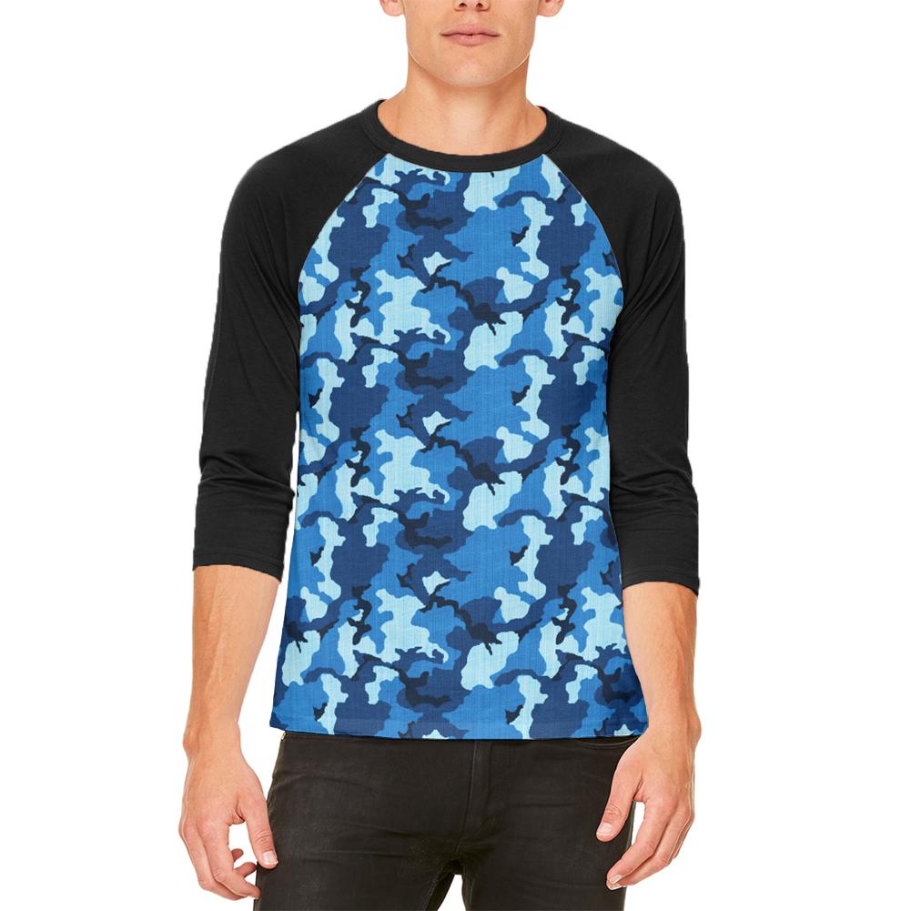 Navy Blue Camo Mens Raglan T Shirt Men's Raglans Old Glory 2XL White-Black 