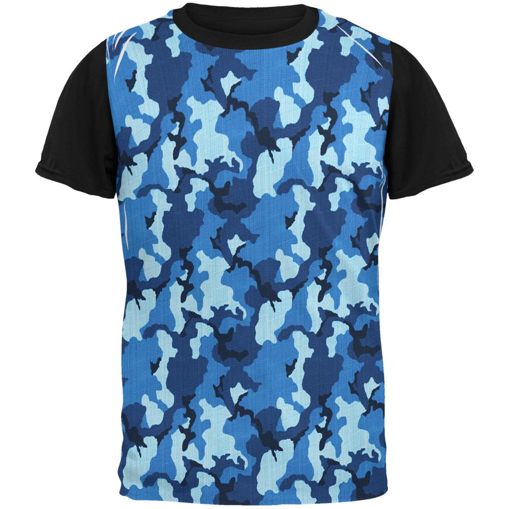 Navy Blue Camo All Over Mens Black Back T Shirt Men's T-Shirts Old Glory MD Multi 