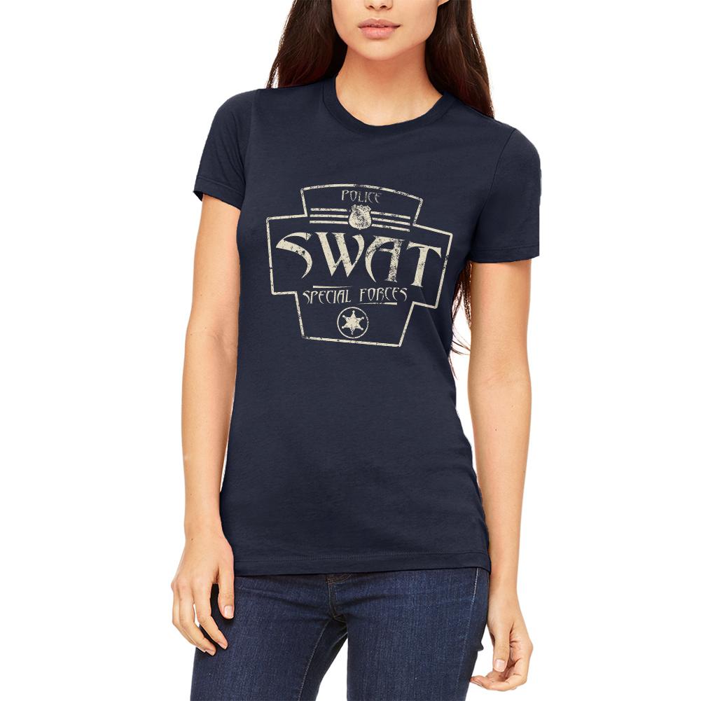 SWAT Police Special Forces Retro Vintage Juniors Soft T Shirt Juniors T-Shirts Old Glory 2XL Navy 