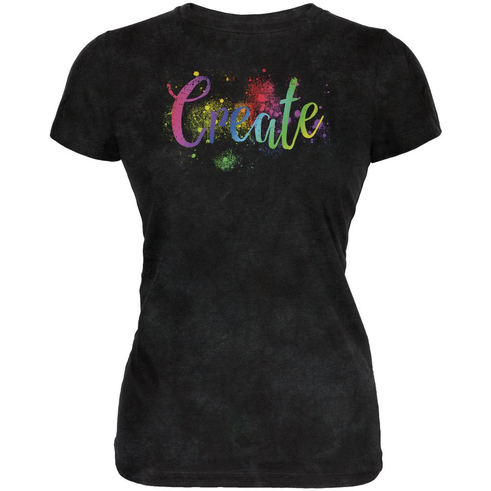 Create Art School Class Paint Splatter Juniors Soft T Shirt Juniors T-Shirts Old Glory 2XL Charcoal Black Triblend 