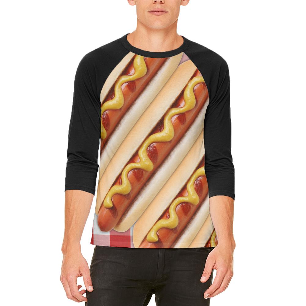 Hot Dog Picnic Mens Raglan T Shirt Men's Raglans Old Glory 2XL White-Black 