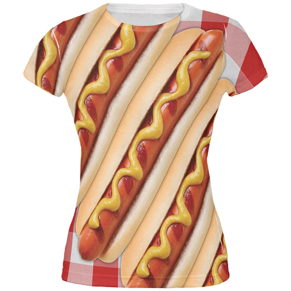 Hot Dog Picnic All Over Juniors T Shirt Juniors T-Shirts Old Glory 2XL Multi 