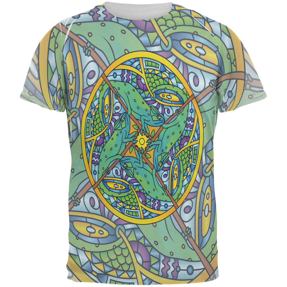 Mandala Trippy Stained Glass Chameleon All Over Mens T Shirt Men's T-Shirts Old Glory 2XL Multicolored 