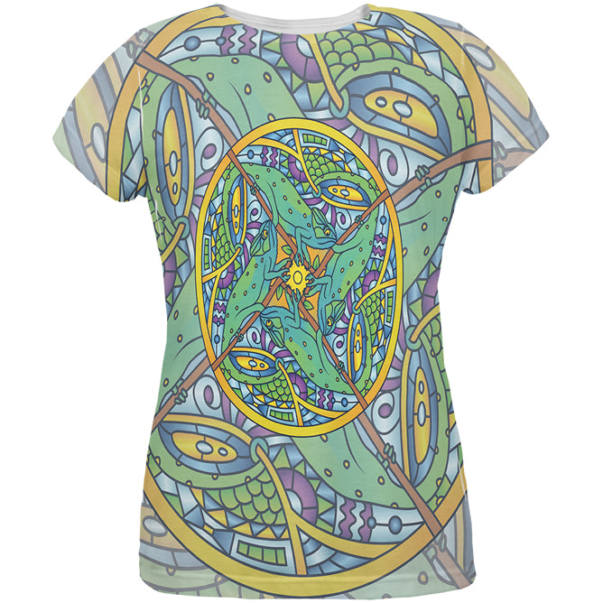 Mandala Trippy Stained Glass Chameleon All Over Womens T Shirt Women's T-Shirts Old Glory LG Multicolored 