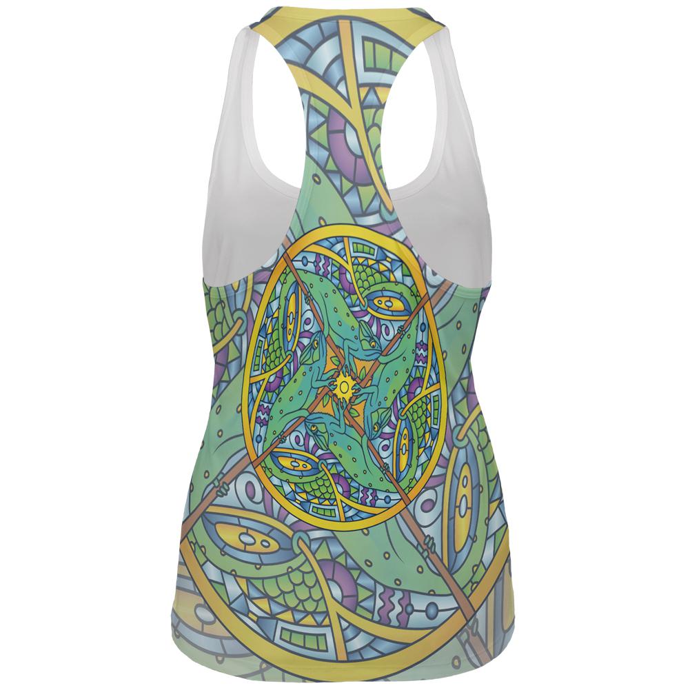 Mandala Trippy Stained Glass Chameleon All Over Womens Work Out Tank Top Women's Tank Tops Old Glory   