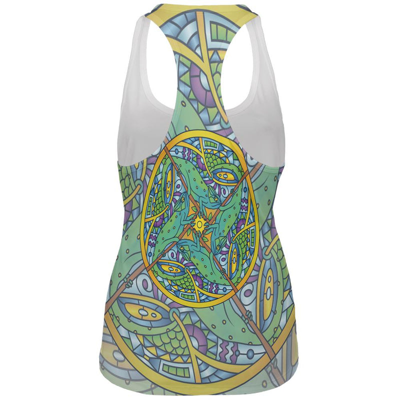 Mandala Trippy Stained Glass Chameleon All Over Womens Work Out Tank Top Women's Tank Tops Old Glory   