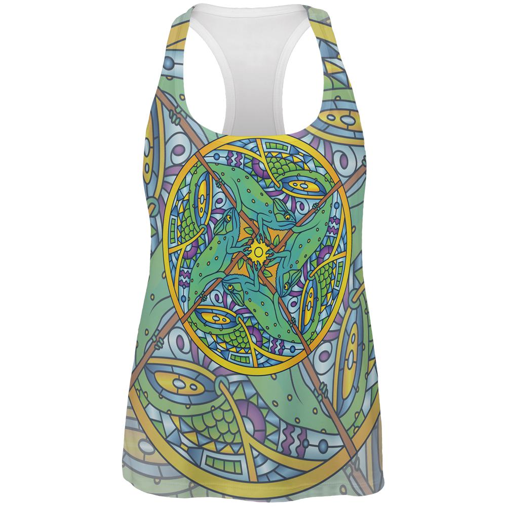 Mandala Trippy Stained Glass Chameleon All Over Womens Work Out Tank Top Women's Tank Tops Old Glory 2XL Multi 