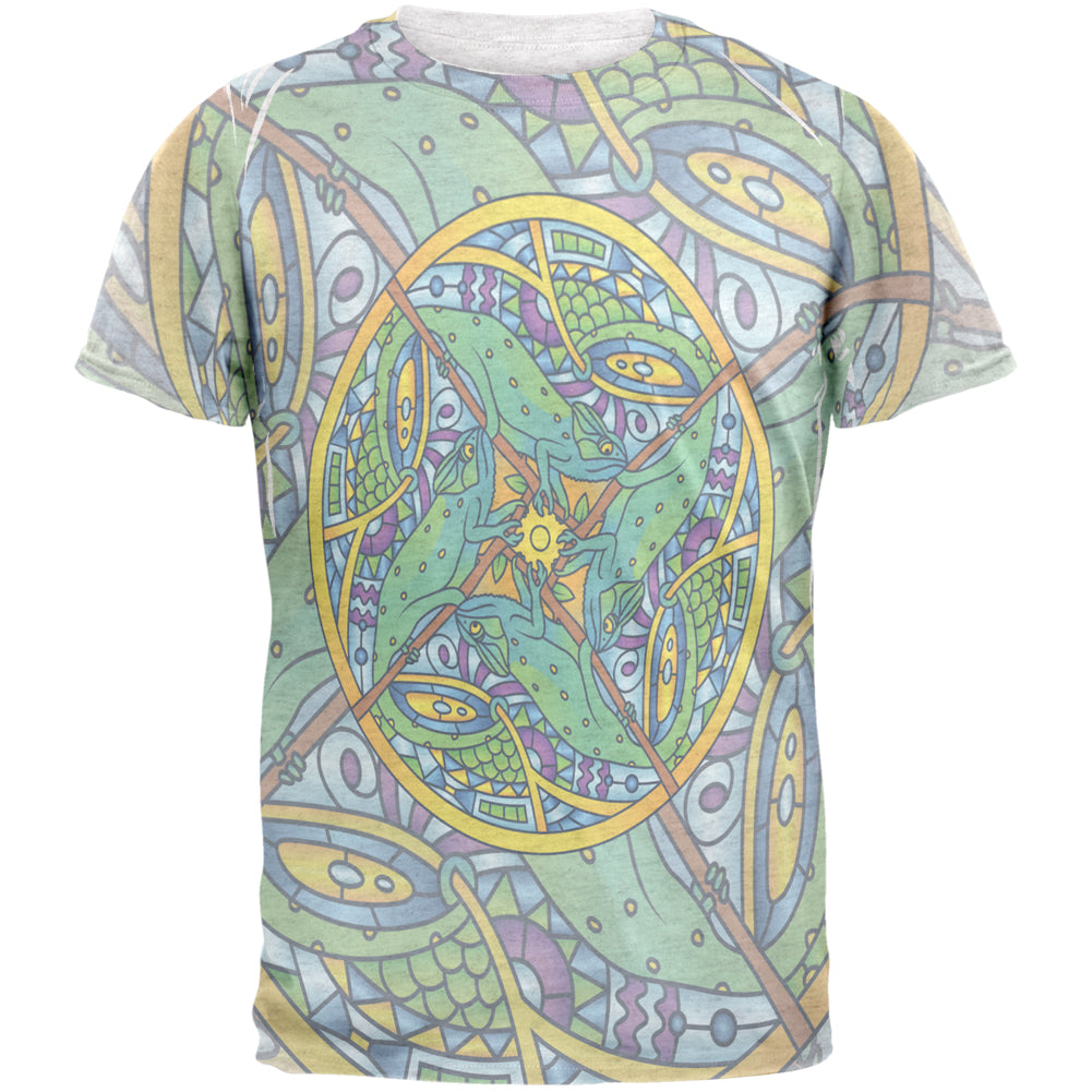 Mandala Trippy Stained Glass Chameleon Mens T Shirt Men's T-Shirts Old Glory 2XL White 