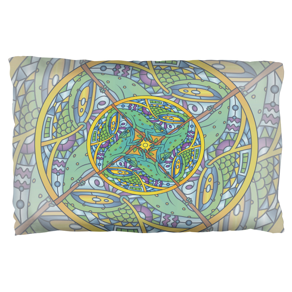 Mandala Trippy Stained Glass Chameleon Pillow Case Pillowcases Old Glory OS Multicolored 