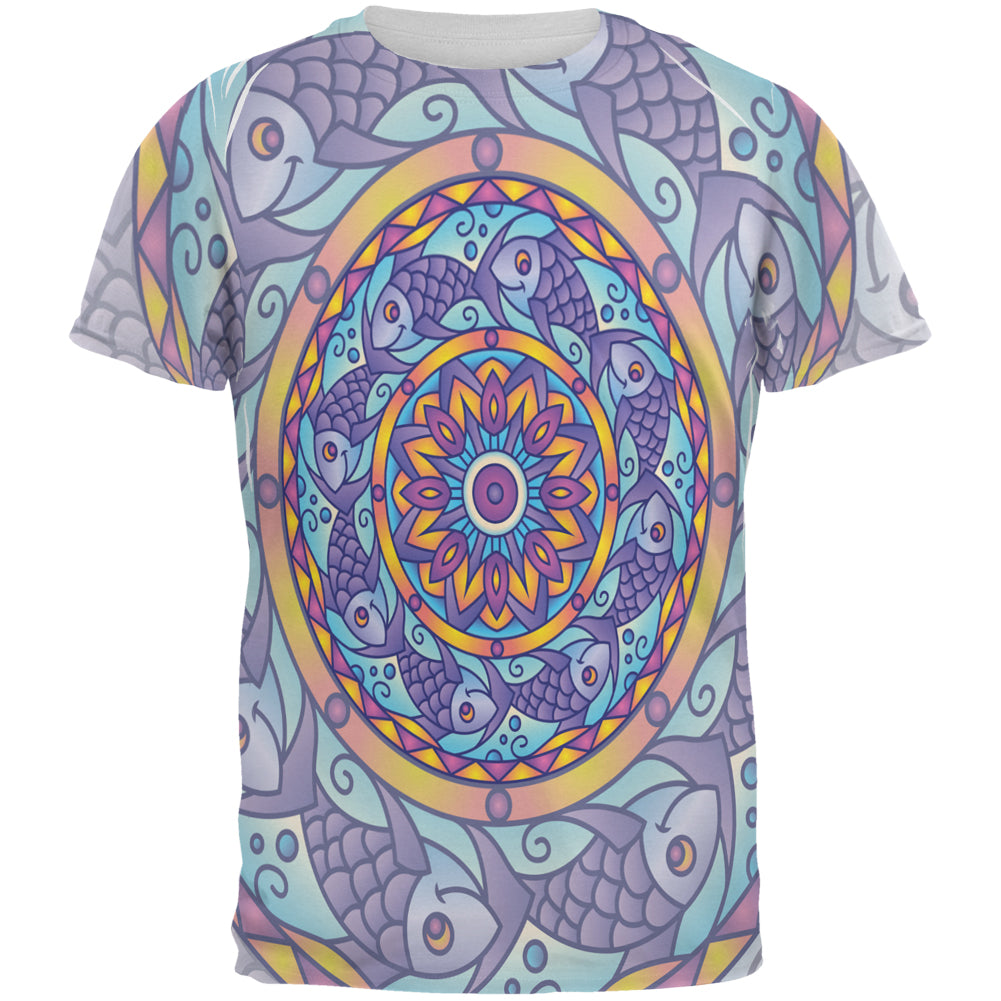 Mandala Trippy Stained Glass Fish All Over Mens T Shirt Men's T-Shirts Old Glory 2XL Multi 