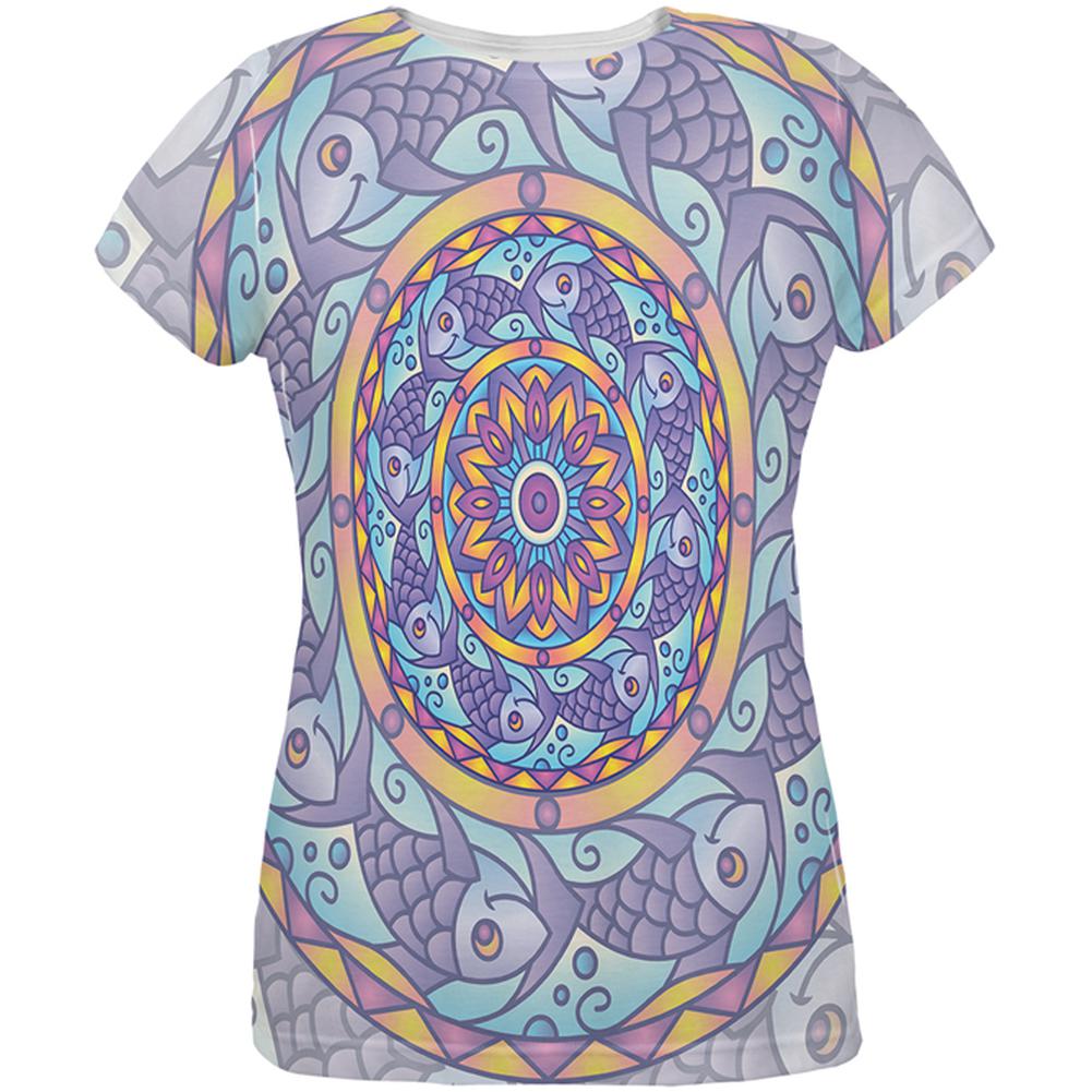 Mandala Trippy Stained Glass Fish All Over Womens T Shirt Women's T-Shirts Old Glory 2XL Multi 