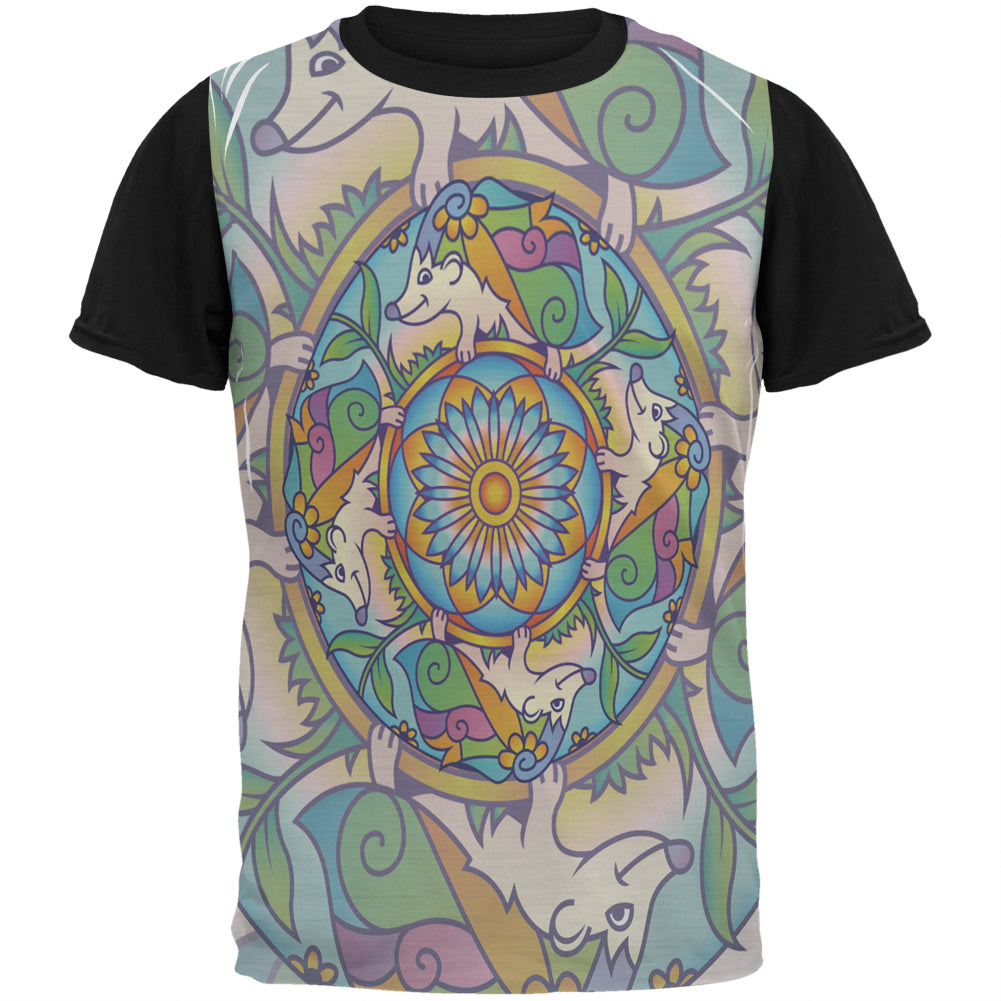 Mandala Trippy Stained Glass Hedgehog All Over Mens Black Back T Shirt Men's T-Shirts Old Glory SM Multi 