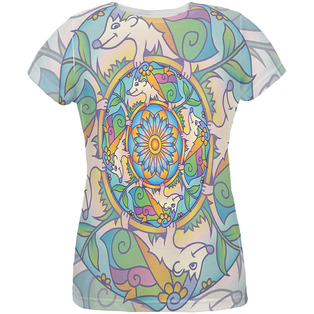 Mandala Trippy Stained Glass Hedgehog All Over Womens T Shirt Women's T-Shirts Old Glory 2XL Multi 