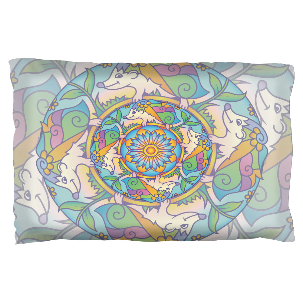 Mandala Trippy Stained Glass Hedgehog Pillow Case Pillowcases Old Glory OS Multicolor 