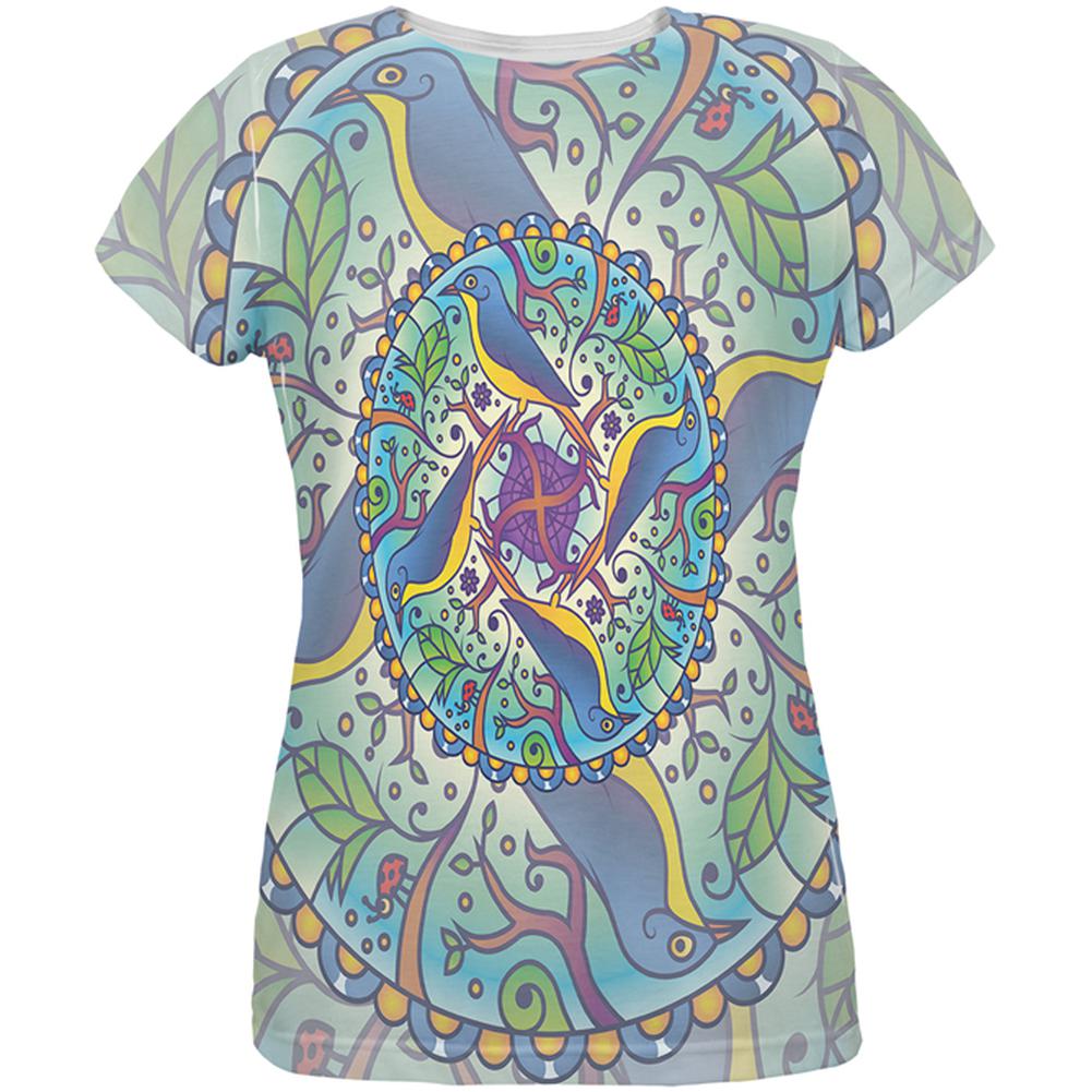 Mandala Trippy Stained Glass Spring Birds All Over Womens T Shirt Women's T-Shirts Old Glory 2XL Multi 