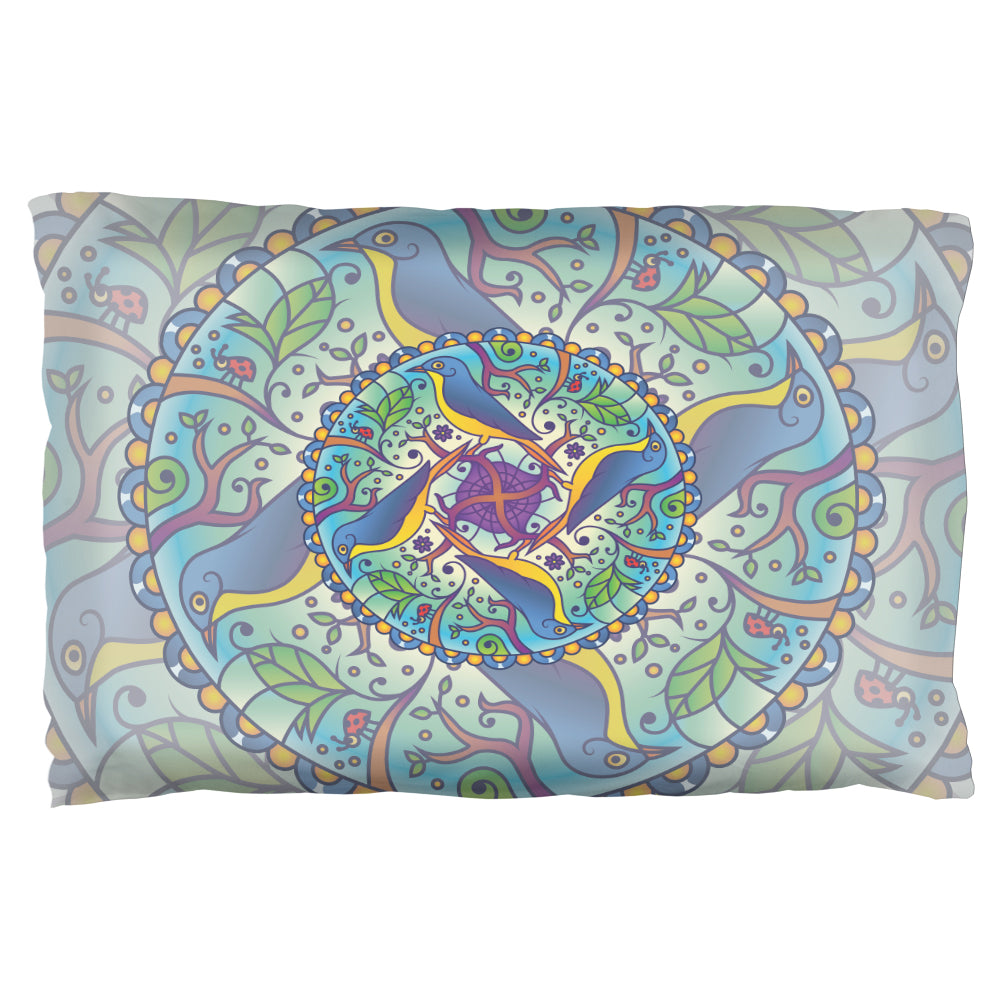 Mandala Trippy Stained Glass Spring Birds Pillow Case Pillowcases Old Glory OS Multicolored 