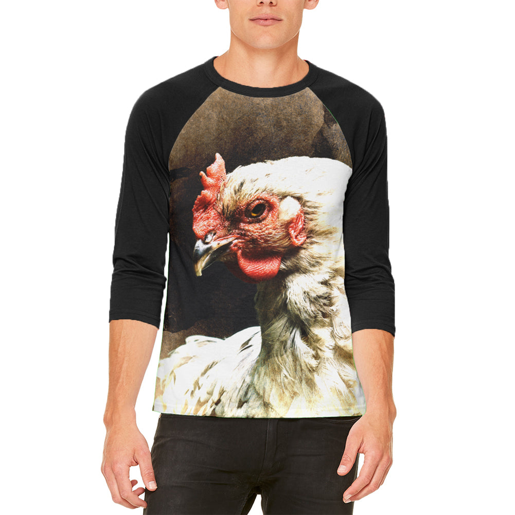 Queen Of The Barnyard Chicken Mens Raglan T Shirt Men's Raglans Old Glory LG White 