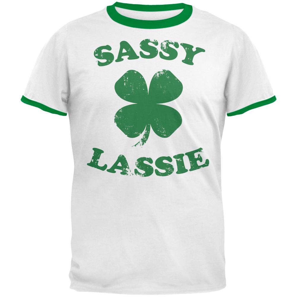 St Patricks Day Sassy Lassie Mens Ringer T Shirt Men's T-Shirts Old Glory 2XL White-Kelly 