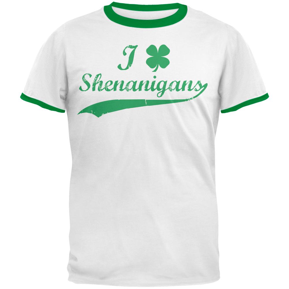 St Patricks Day Shamrock Shenanigans Mens Ringer T Shirt Men's T-Shirts Old Glory 2XL White-Kelly 