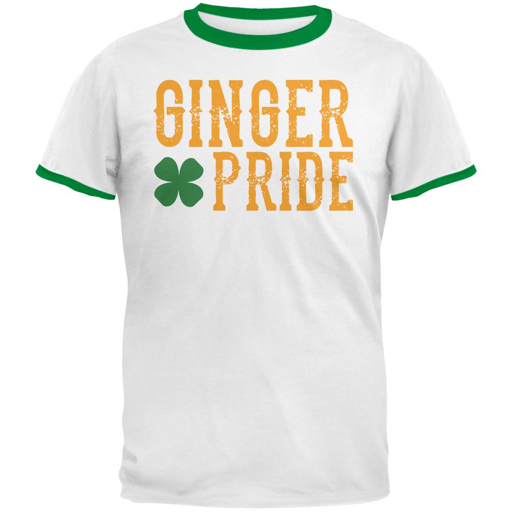 St Patricks Day Ginger Pride Mens Ringer T Shirt Men's T-Shirts Old Glory 2XL White-Kelly 