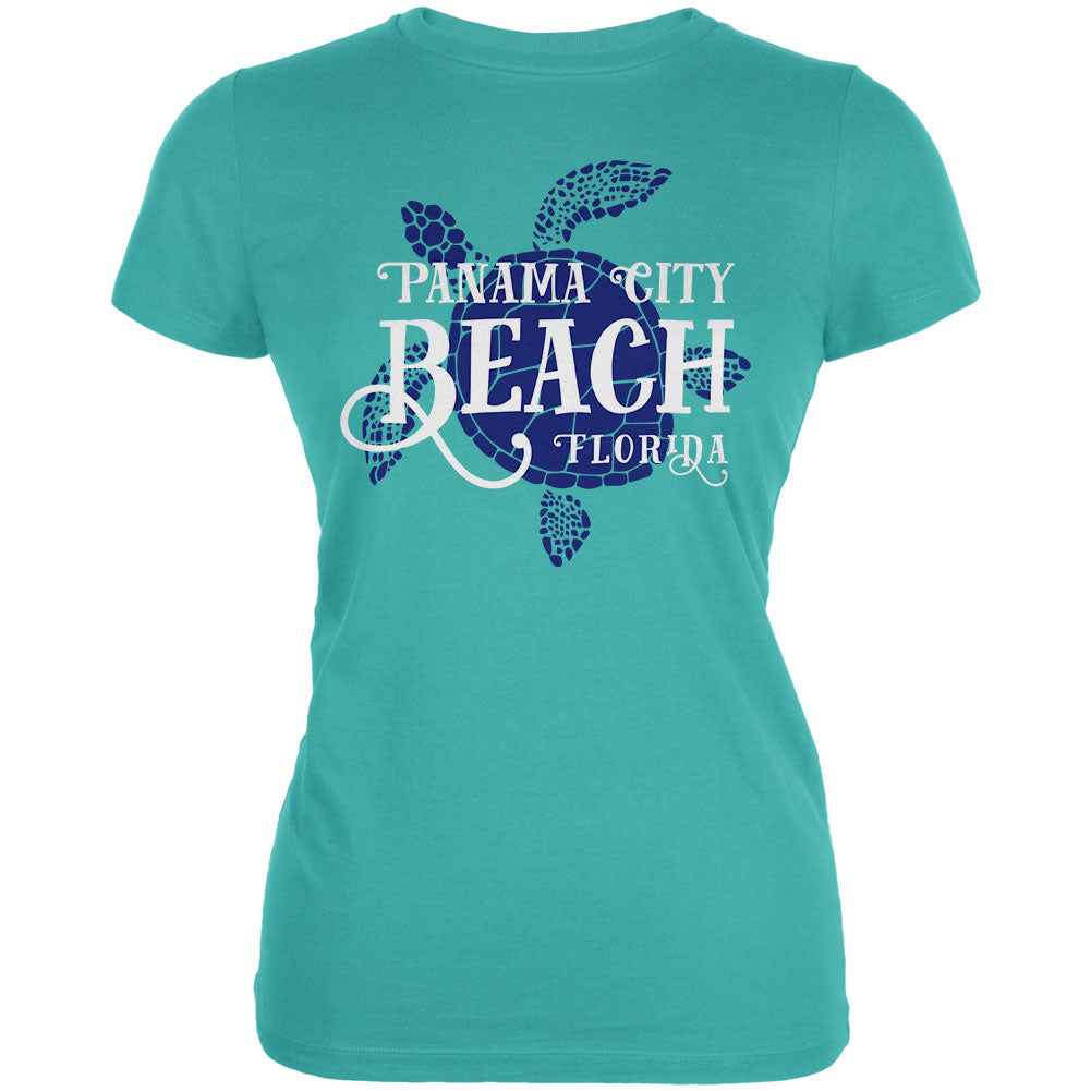 Summer Sun Sea Turtle Panama City Beach Juniors Soft T Shirt Juniors T-Shirts Old Glory LG Teal 