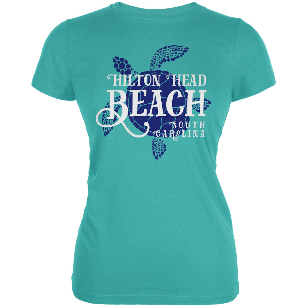 Summer Sun Sea Turtle Hilton Head Beach Juniors Soft T Shirt Juniors T-Shirts Old Glory LG Teal 