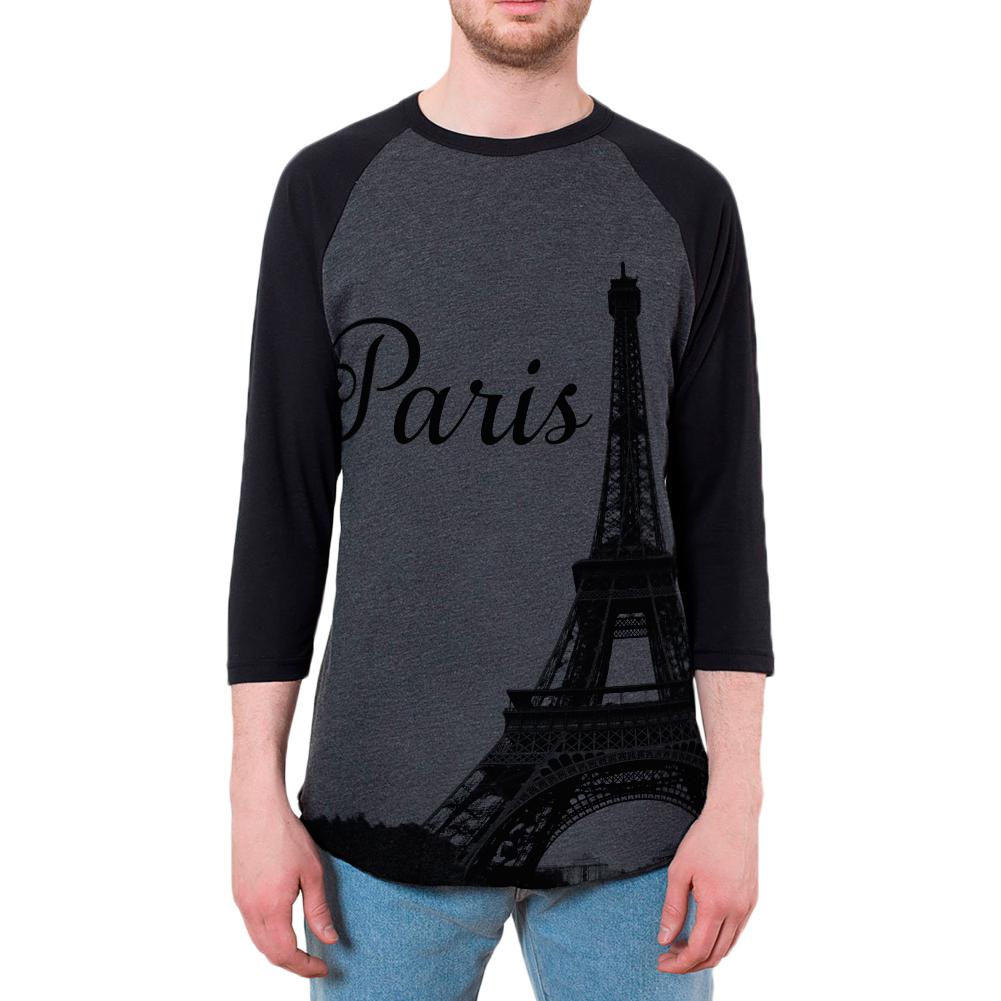 Paris Eiffel Tower Mens Raglan T Shirt Men's Raglans Old Glory 2XL Heather Black-Black 