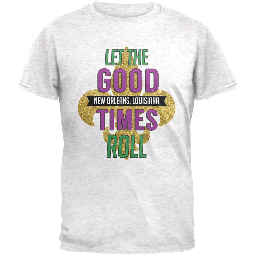 Mardi Gras Let The Good Times Roll Mens Soft T Shirt Men's T-Shirts Old Glory 2XL Heather White 