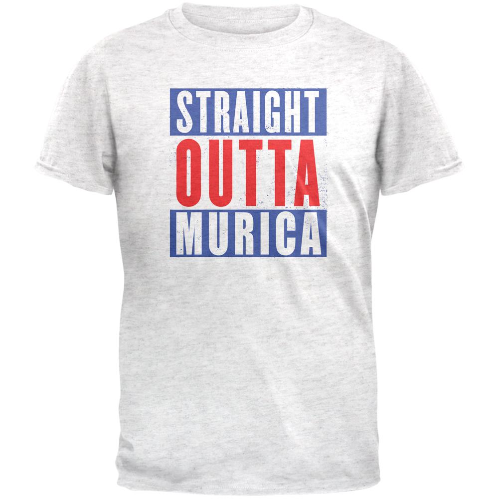 Straight Outta July 4th Murica Funny Mens Soft T Shirt Men's T-Shirts Old Glory 2XL Heather White 