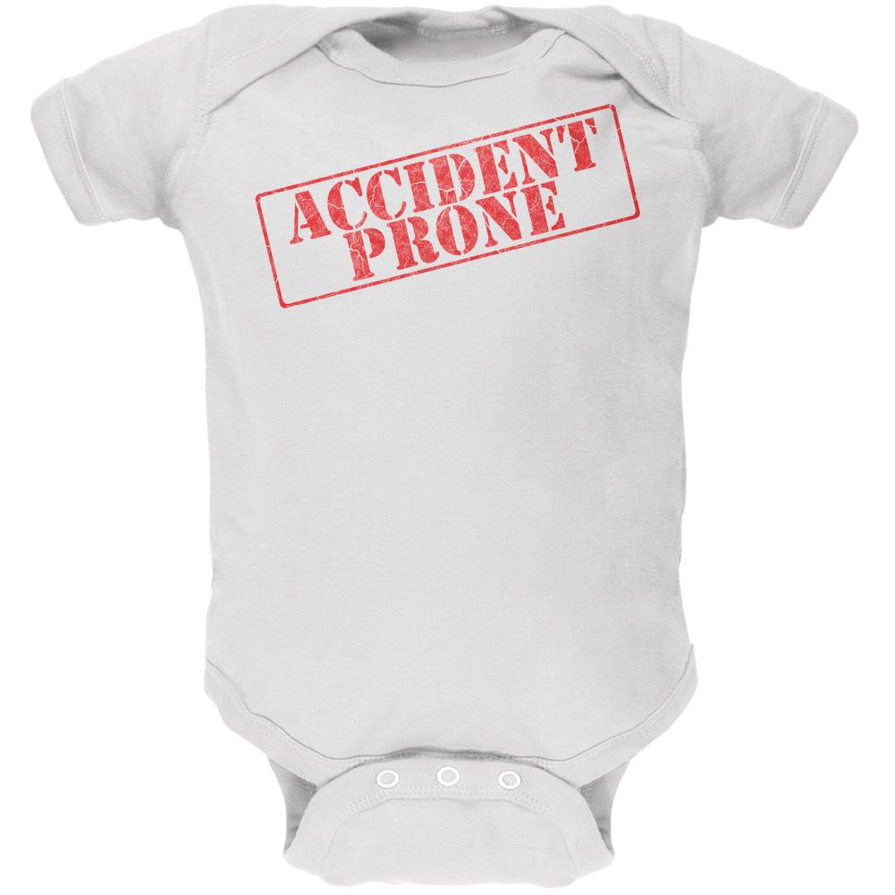 Accident Prone Funny Soft Baby One Piece Baby One Piece Old Glory 0-3M White 