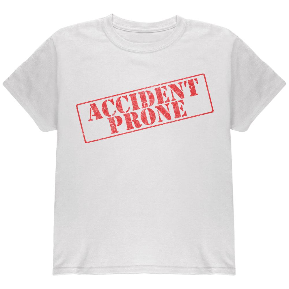 Accident Prone Funny Youth T Shirt Youth T-Shirts Old Glory LG White 