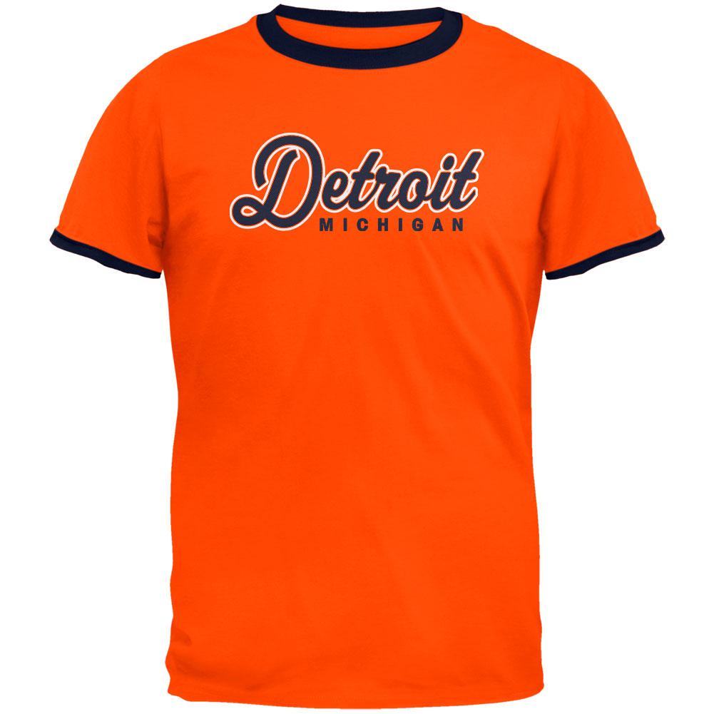 Detroit Michigan Baseball Script Mens Ringer T Shirt Men's T-Shirts Old Glory 2XL Orange 