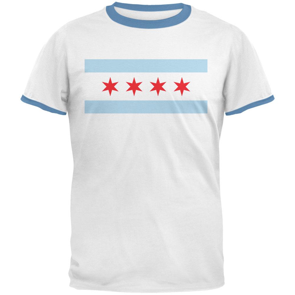 City Flag Chicago Mens Ringer T Shirt Men's T-Shirts Old Glory LG White 