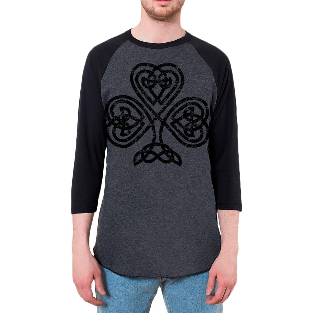 St Patricks Day Black Irish Celtic Knot Shamrock Mens Raglan T Shirt Men's Raglans Old Glory SM Heather Black-Black