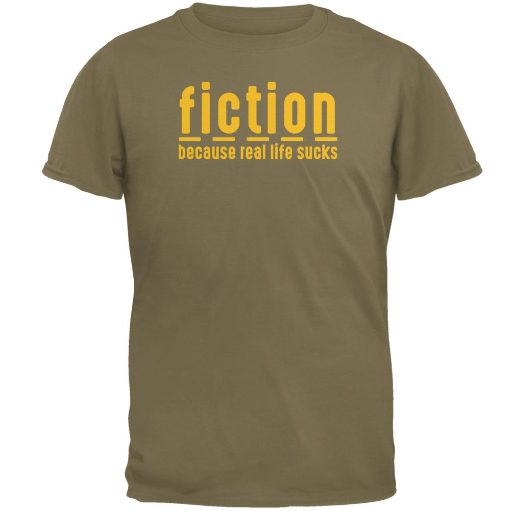 Fiction Because Real Life SucksMens T Shirt Men's T-Shirts Old Glory 2XL Prairie Dust 