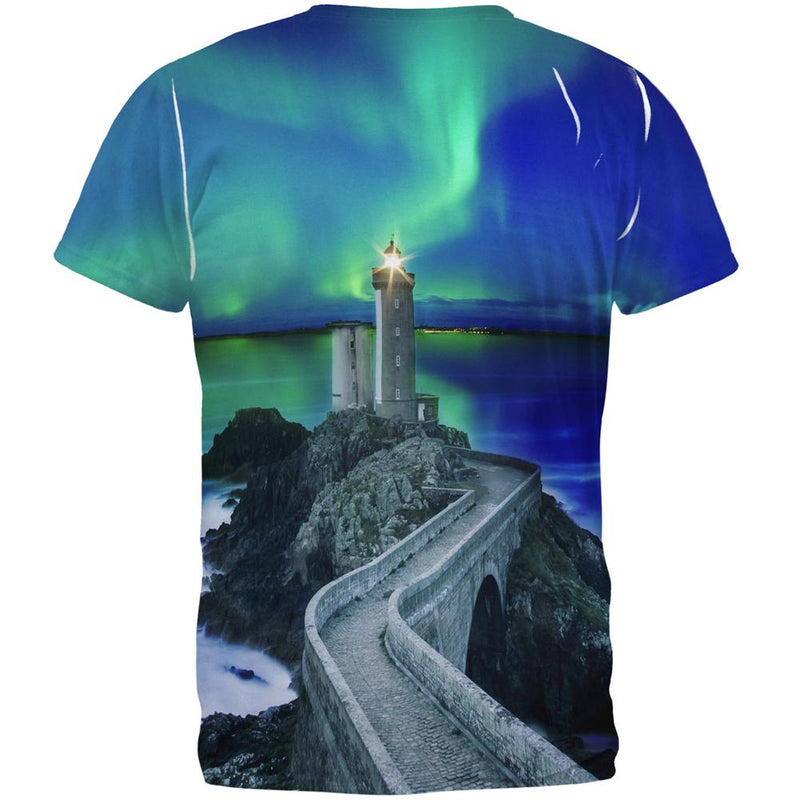 Northern Lights Aurora Lighthouse All Over Mens T Shirt Men's T-Shirts Old Glory   