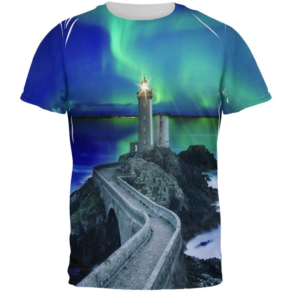 Northern Lights Aurora Lighthouse All Over Mens T Shirt Men's T-Shirts Old Glory 2XL Multi 