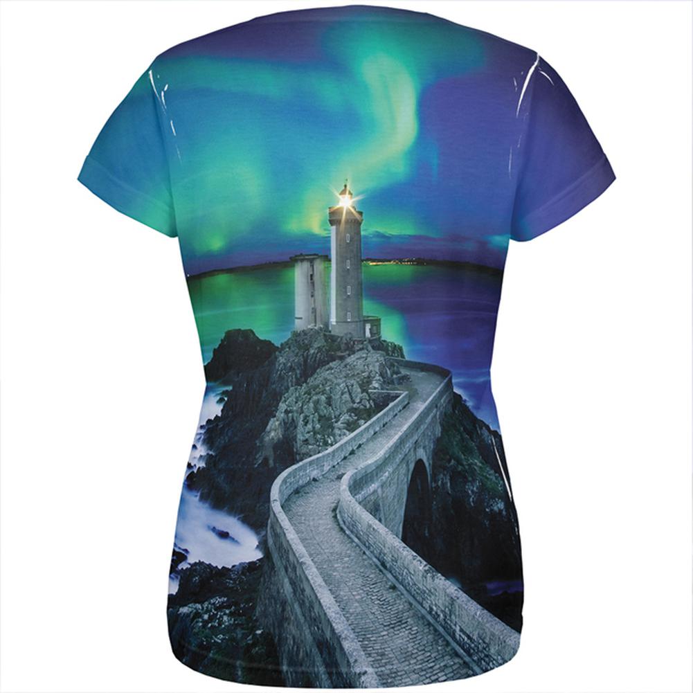 Northern Lights Aurora Lighthouse All Over Womens T Shirt Women's T-Shirts Old Glory   